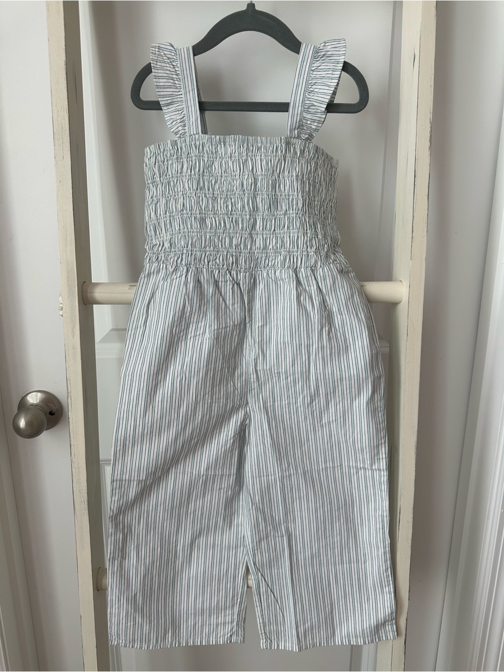 Carter's Girls White & Light Blue Striped Jumpsuit